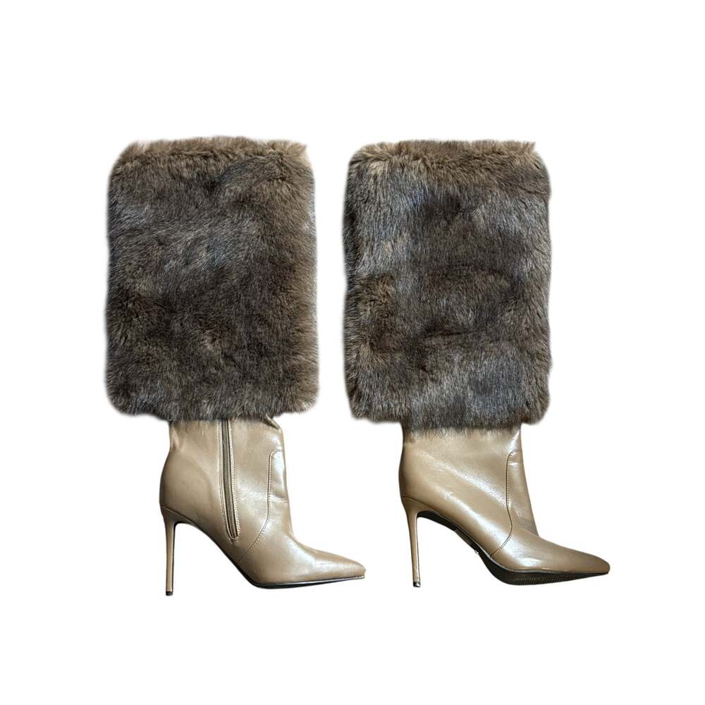 Azalea Wang Women’s Size 10 Tan Brown Faux Fur Knee High Stiletto Boots
